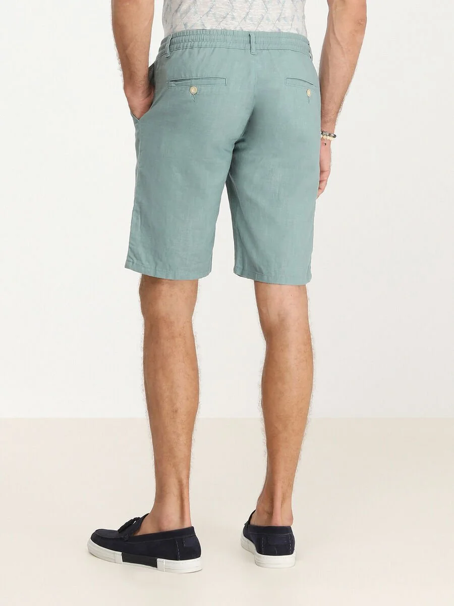 Koyu Mint Dokuma Slim Fit Casual Bermuda - 4