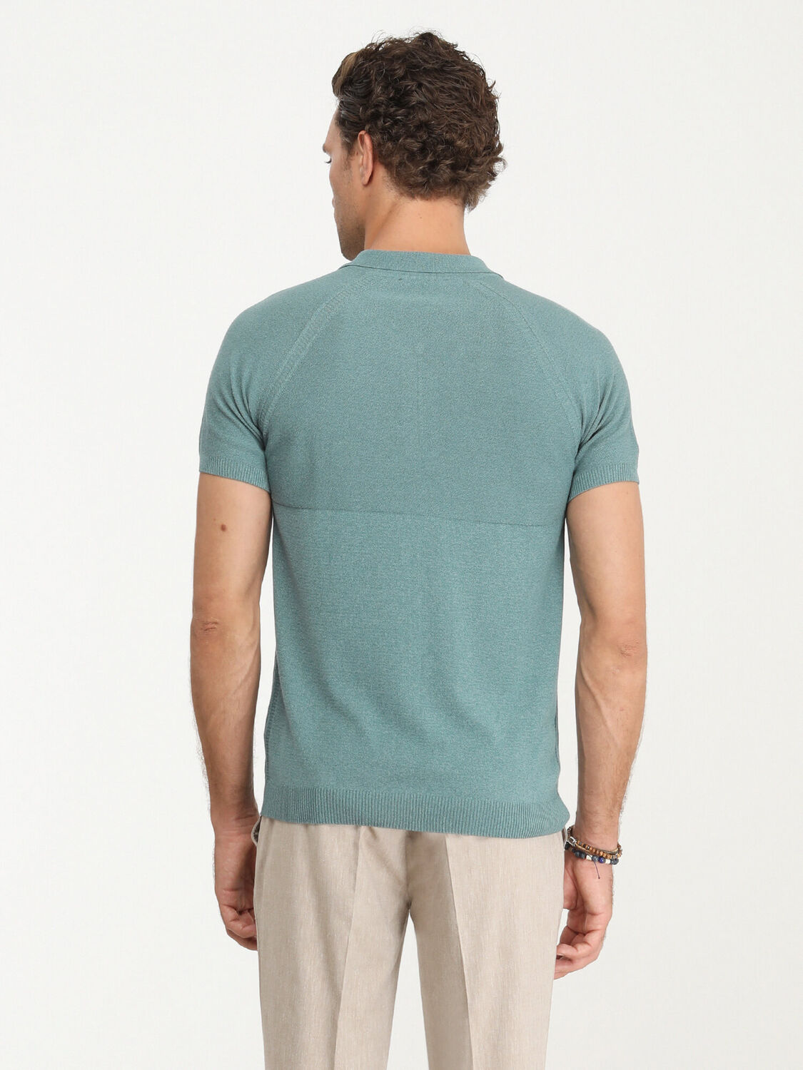 Koyu Mint Polo Yaka Jakarlı Triko - 5