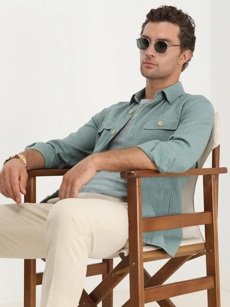 Koyu Mint Regular Fit Dokuma Overshırt - 1