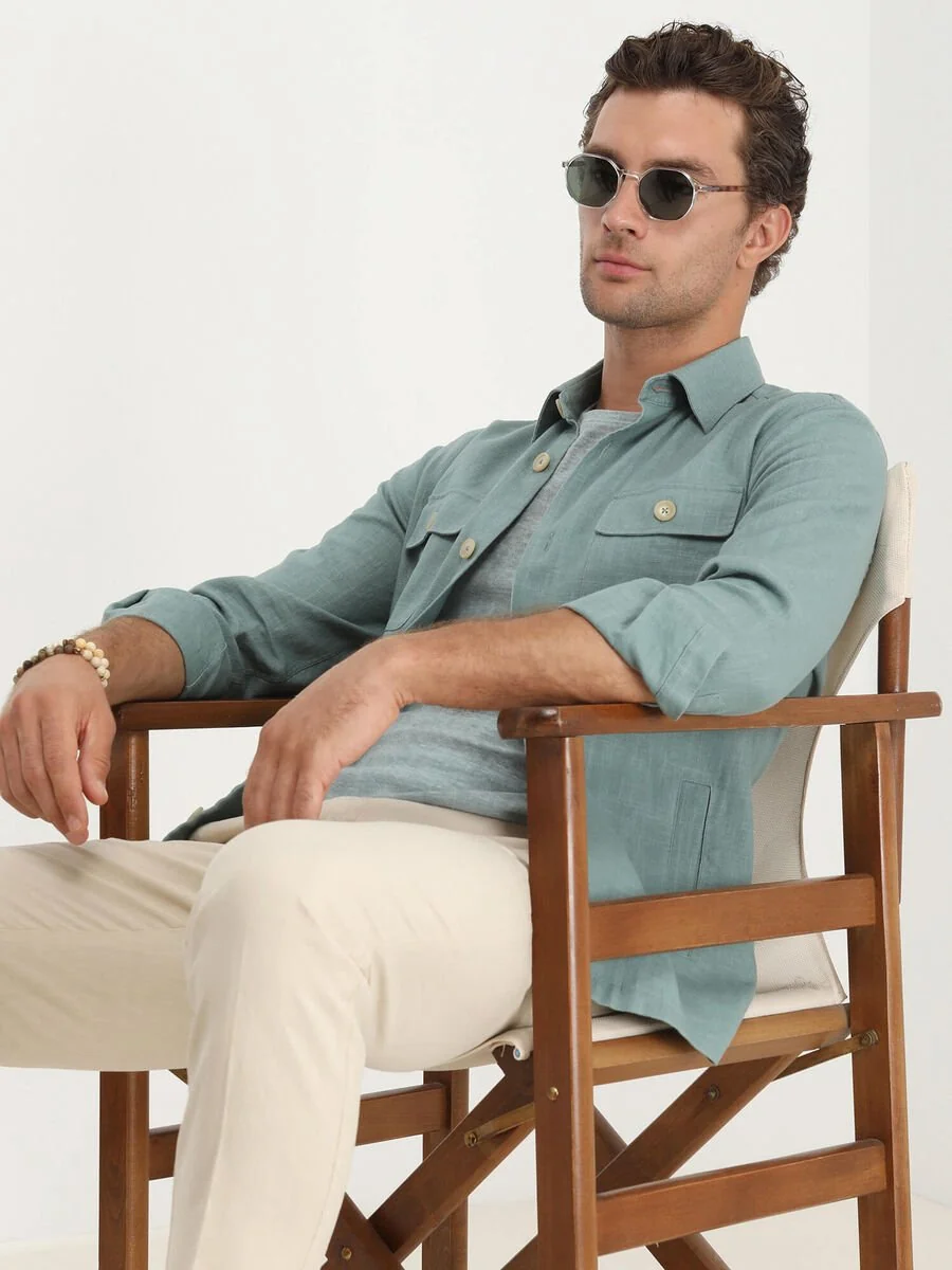 Koyu Mint Regular Fit Dokuma Overshırt - 1