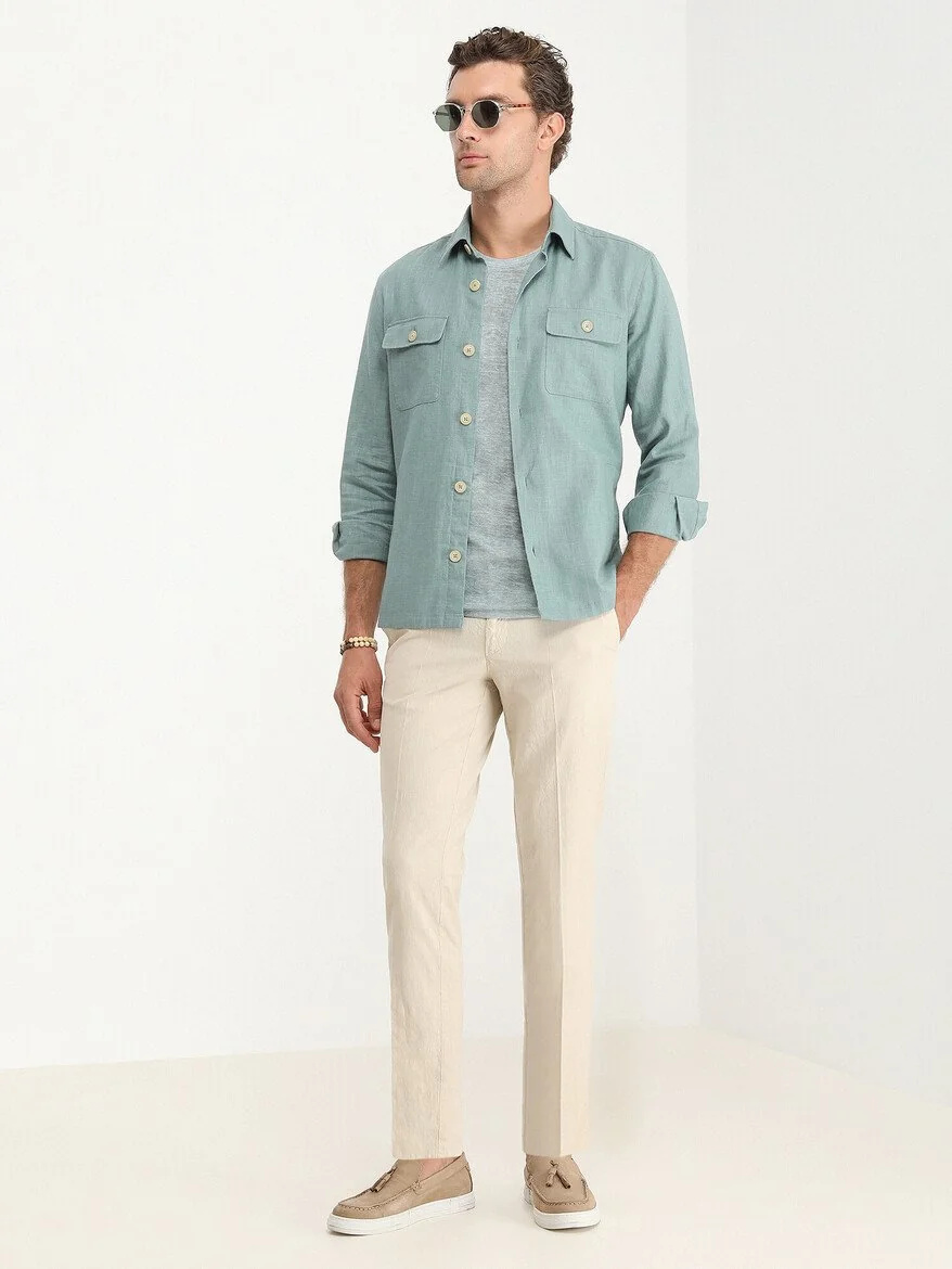 Koyu Mint Regular Fit Dokuma Overshırt - 2