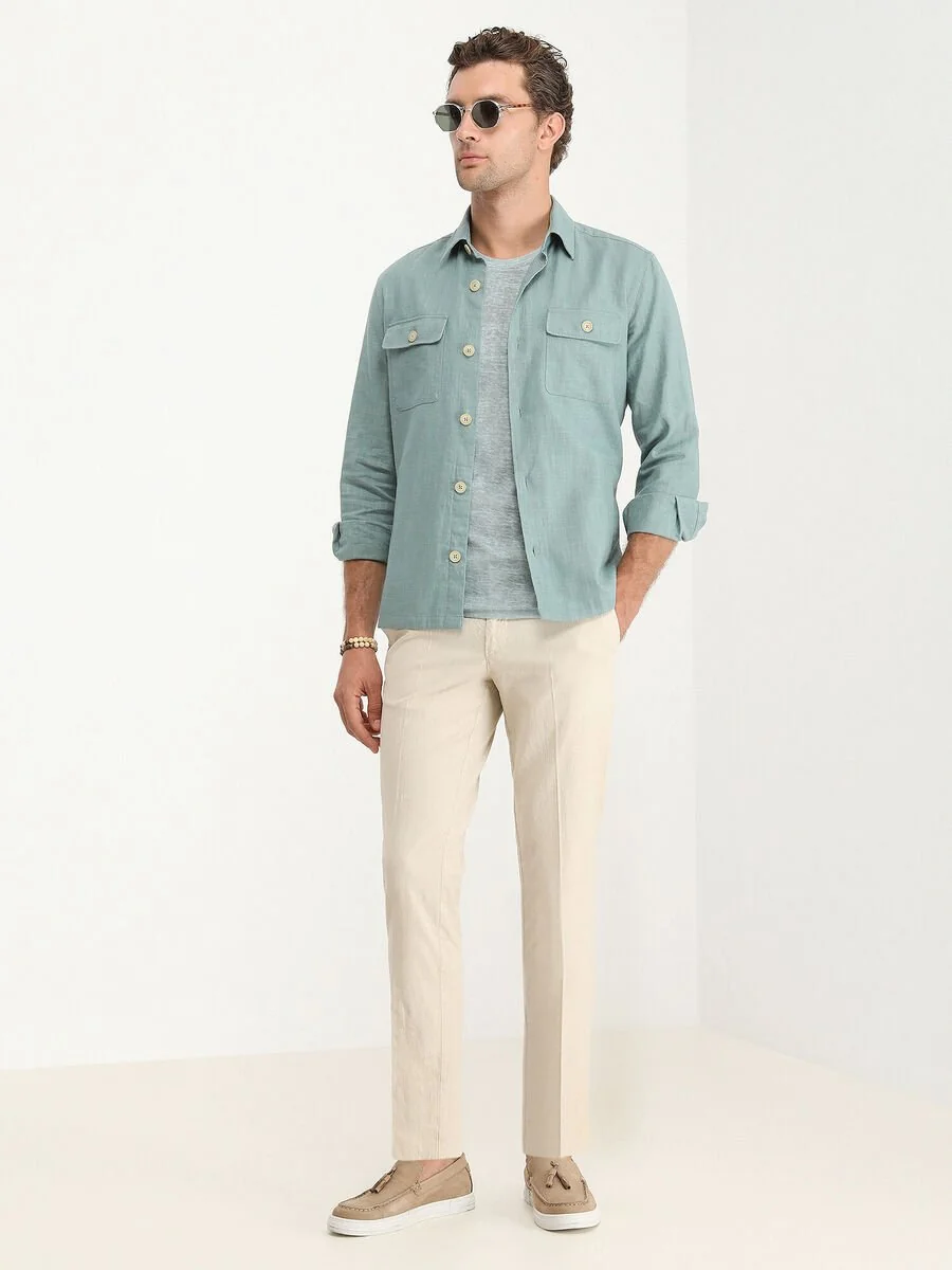 Koyu Mint Regular Fit Dokuma Overshırt - 2