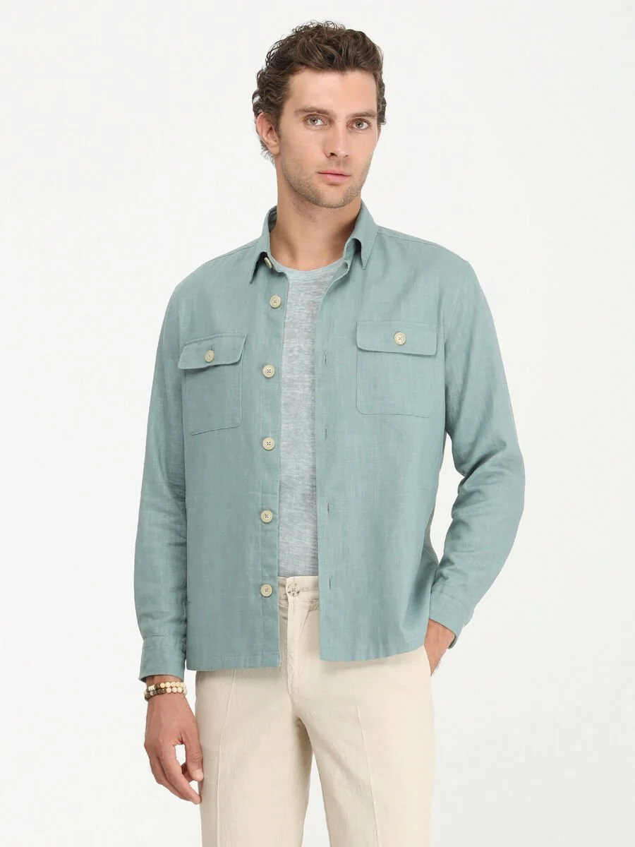 Koyu Mint Regular Fit Dokuma Overshırt - 3