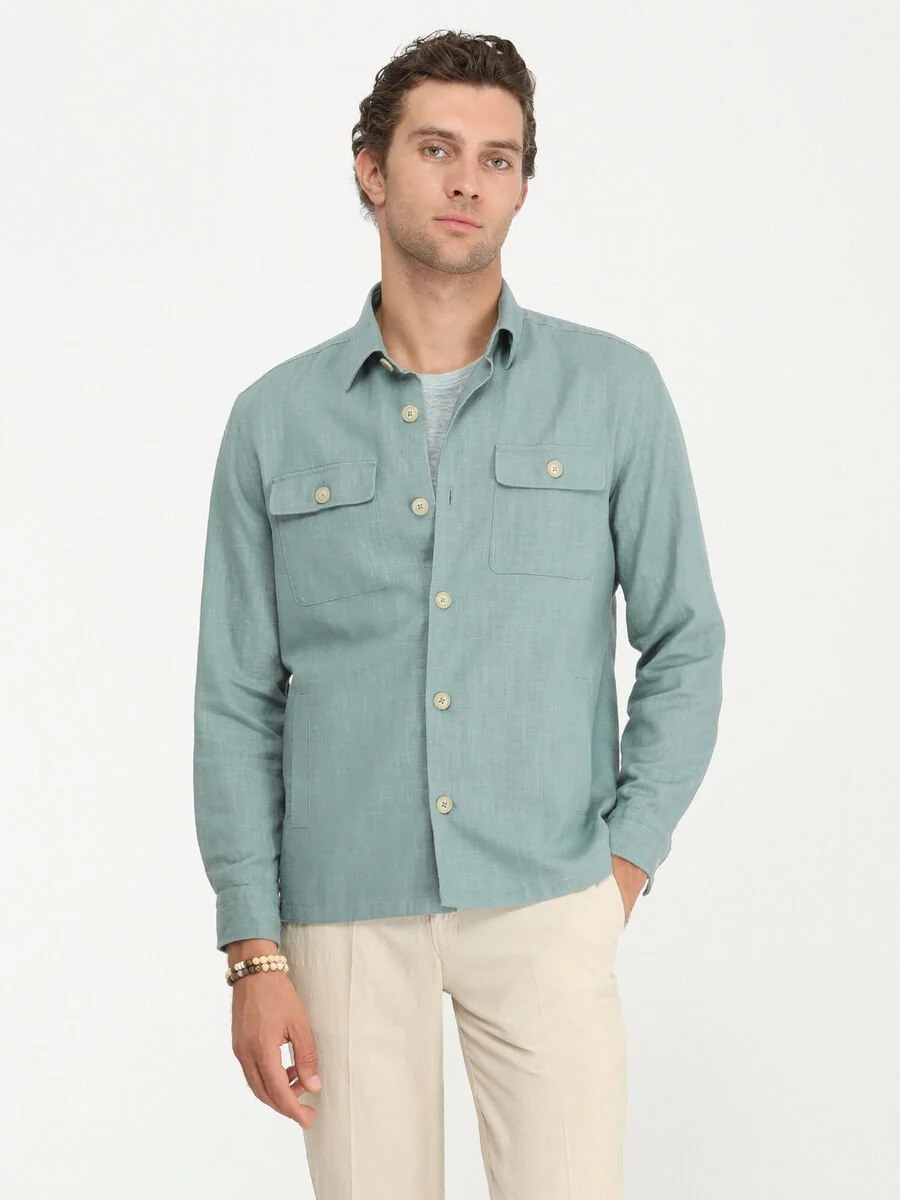 Koyu Mint Regular Fit Dokuma Overshırt - 4