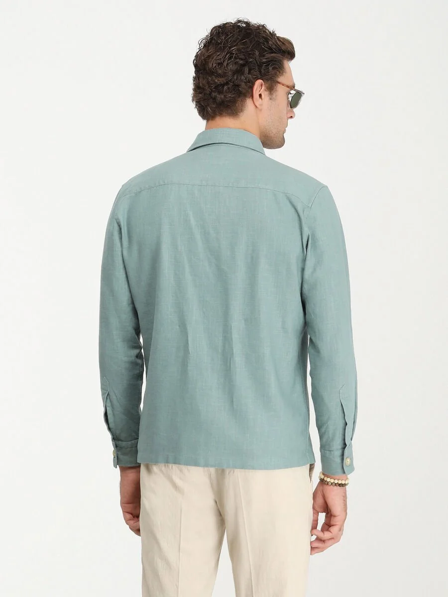 Koyu Mint Regular Fit Dokuma Overshırt - 6