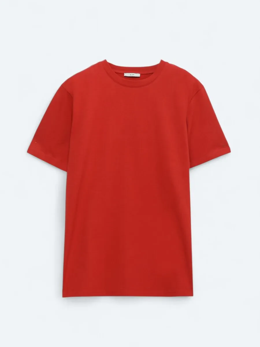 Koyu Turuncu Bisiklet Yaka %100 Pamuk T-Shirt - 1