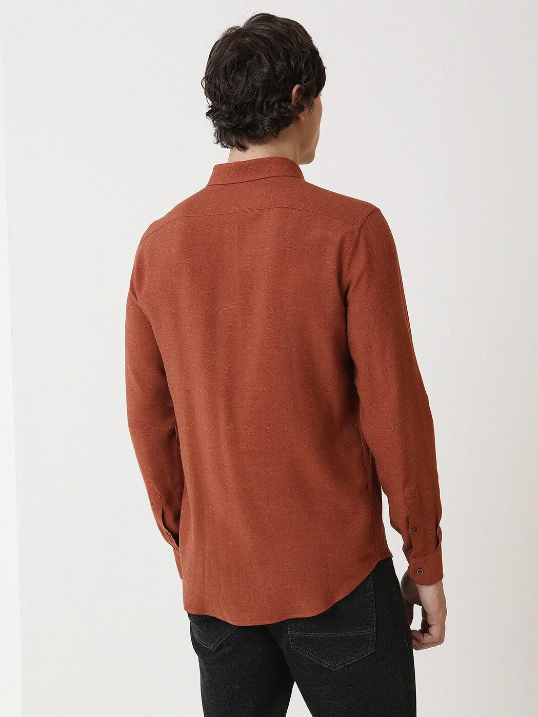 Koyu Turuncu Düz Regular Fit Dokuma Casual Gömlek - 4