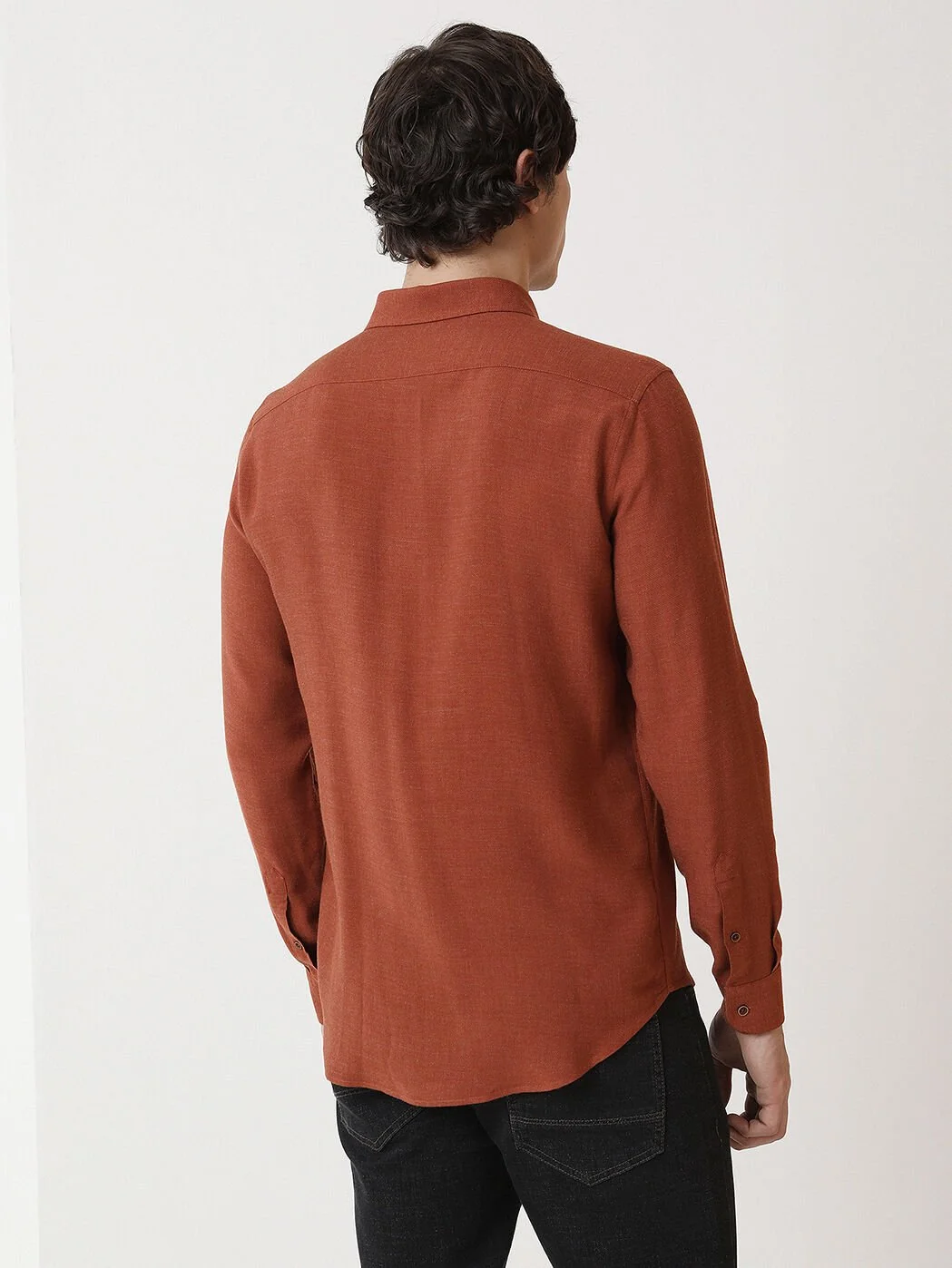 Koyu Turuncu Düz Regular Fit Dokuma Casual Gömlek - 4