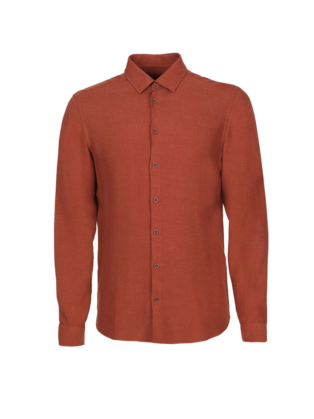 Koyu Turuncu Düz Regular Fit Dokuma Casual Gömlek - 5