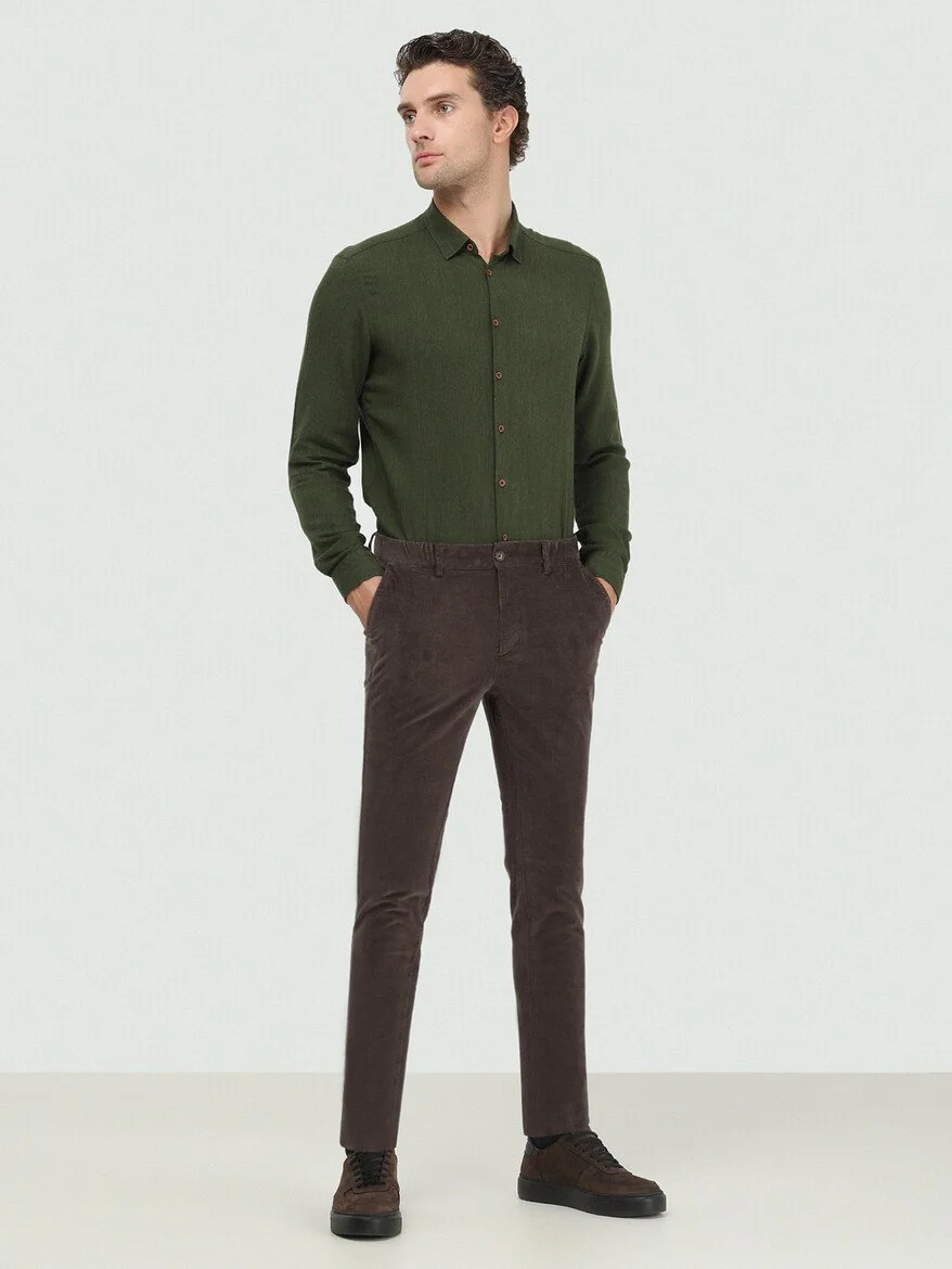 Koyu Vizon Dokuma Jogging Fit Casual Pamuk Karışımlı Pantolon - 1