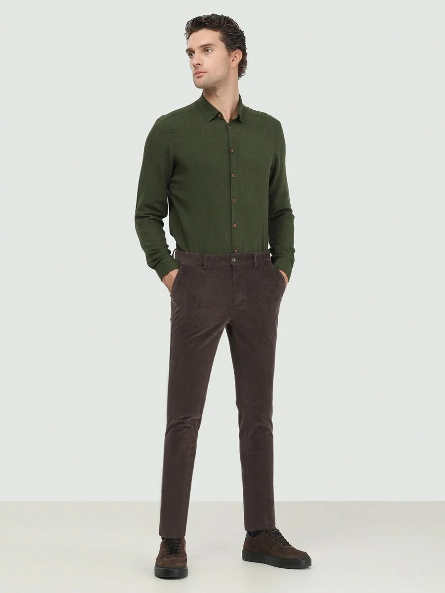 Koyu Vizon Dokuma Jogging Fit Casual Pamuk Karışımlı Pantolon - 1