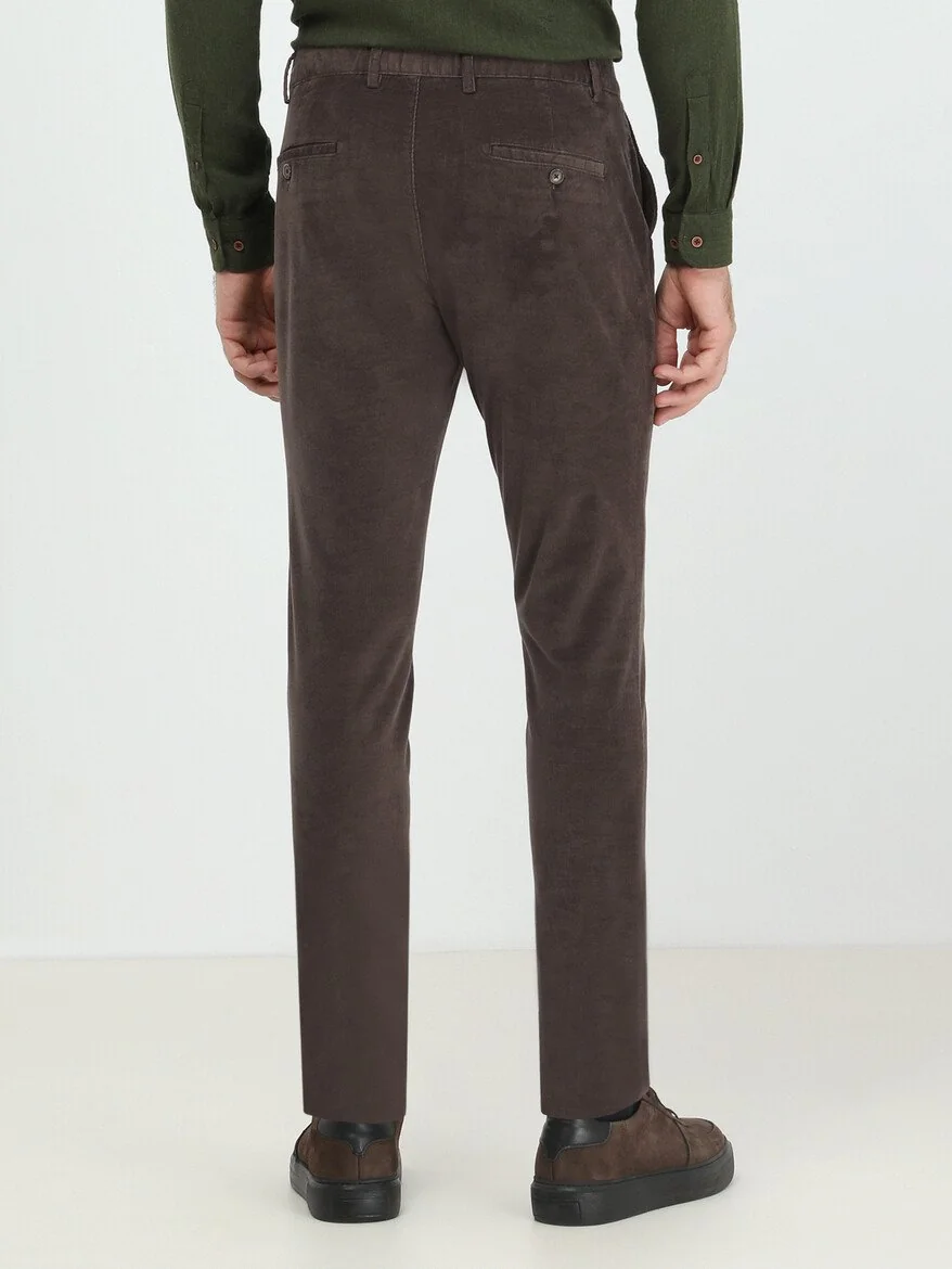 Koyu Vizon Dokuma Jogging Fit Casual Pamuk Karışımlı Pantolon - 4
