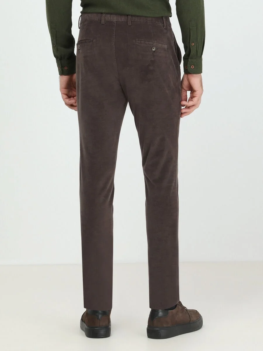 Koyu Vizon Dokuma Jogging Fit Casual Pamuk Karışımlı Pantolon - 4