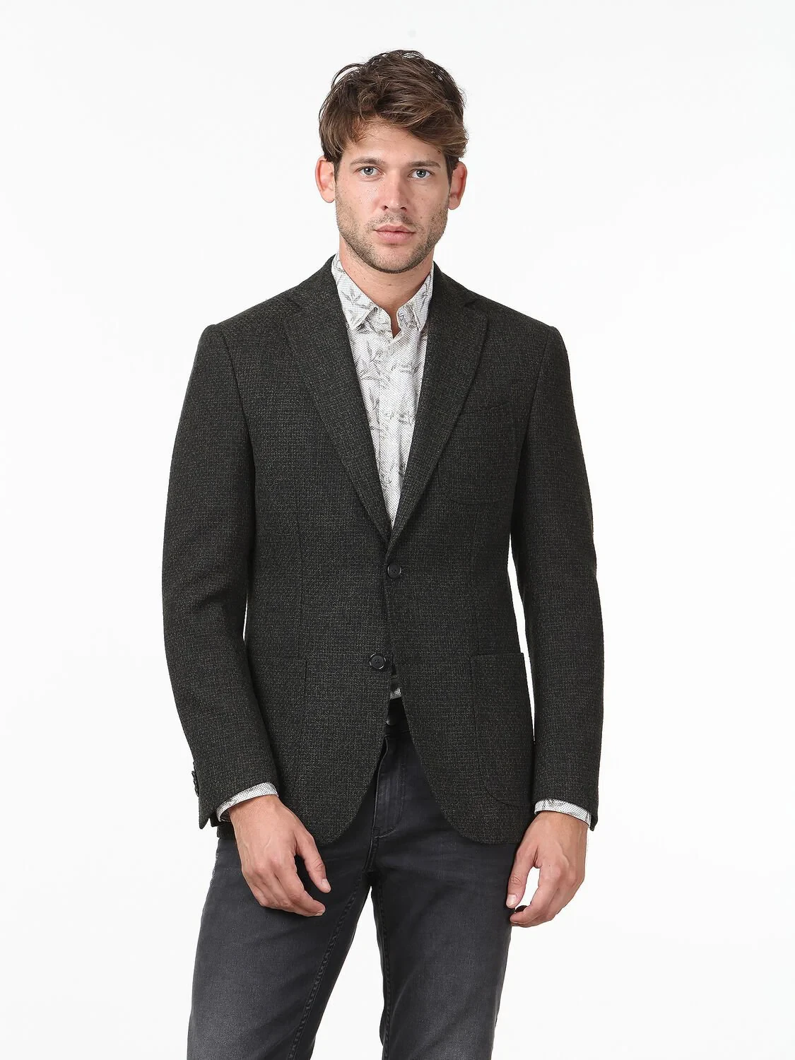 Koyu Yeşil Mikro Modern Fit Pamuk Karışımlı Ceket - 1