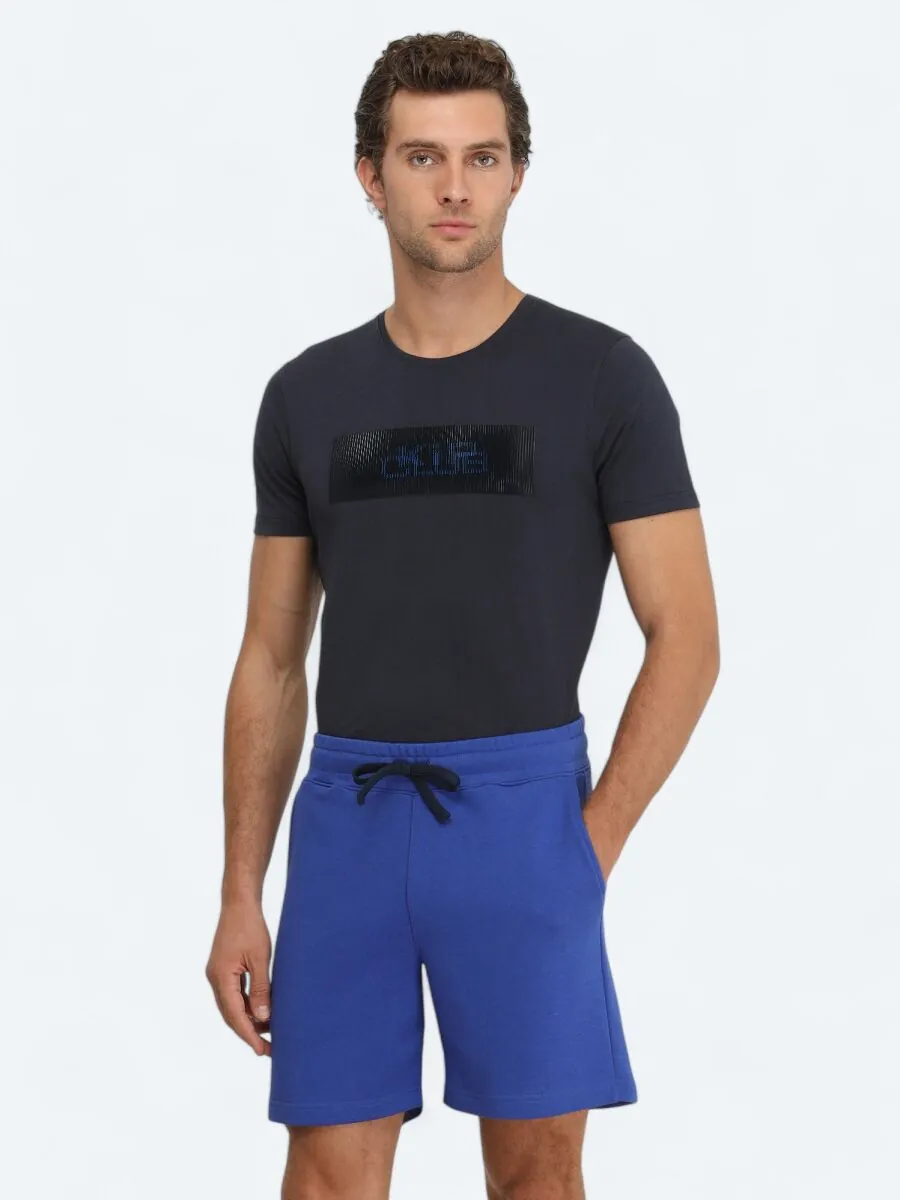 Lacivert Baskılı Bisiklet Yaka %100 Pamuk T-Shirt - 3