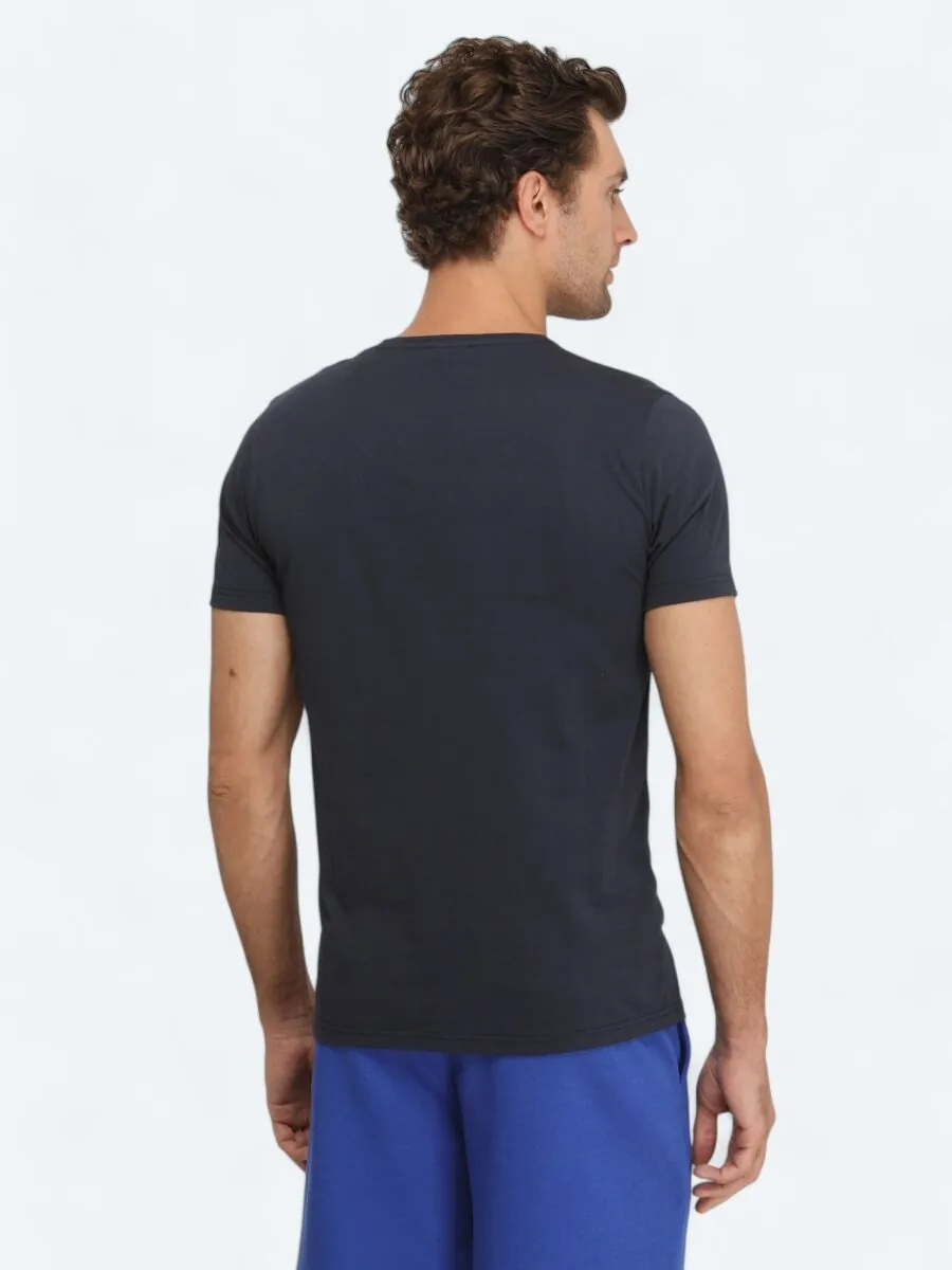 Lacivert Baskılı Bisiklet Yaka %100 Pamuk T-Shirt - 5