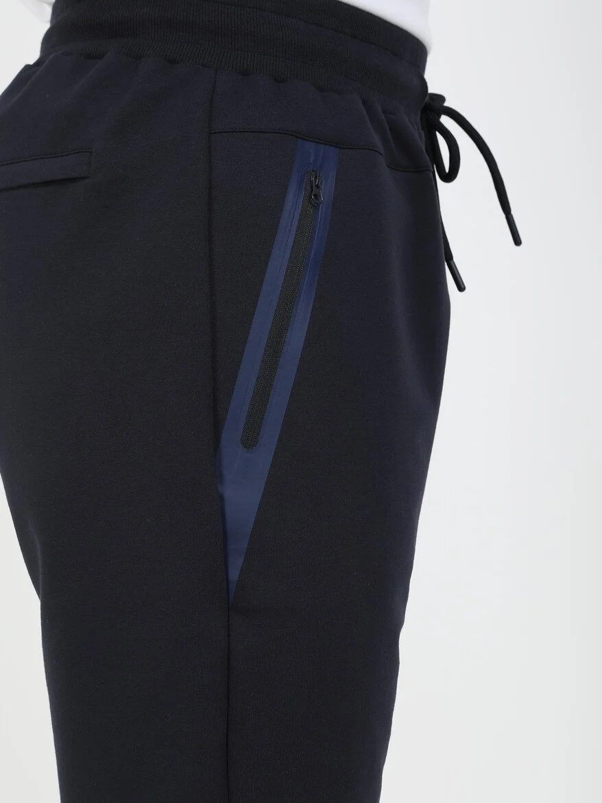 Lacivert Baskılı Örme Slim Fit Casual Pamuk Karışımlı Bermuda - 4