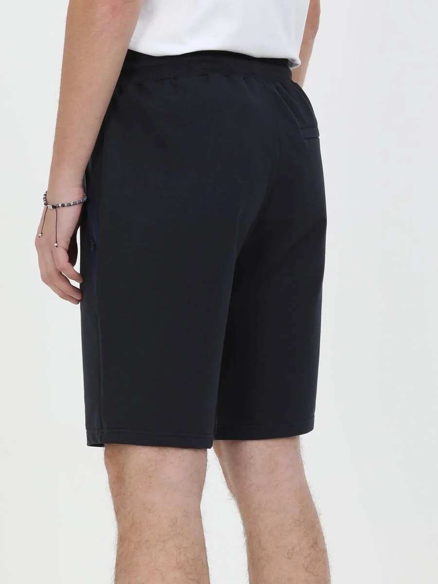 Lacivert Baskılı Örme Slim Fit Casual Pamuk Karışımlı Bermuda - 5