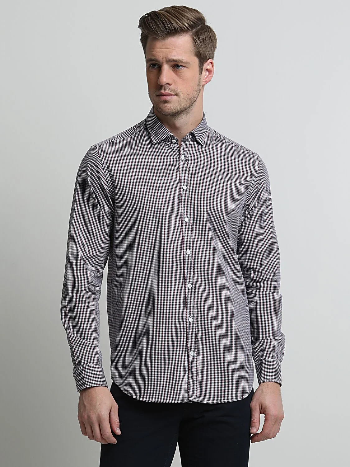 Lacivert Baskılı Regular Fit Dokuma Casual %100 Pamuk Gömlek - 3