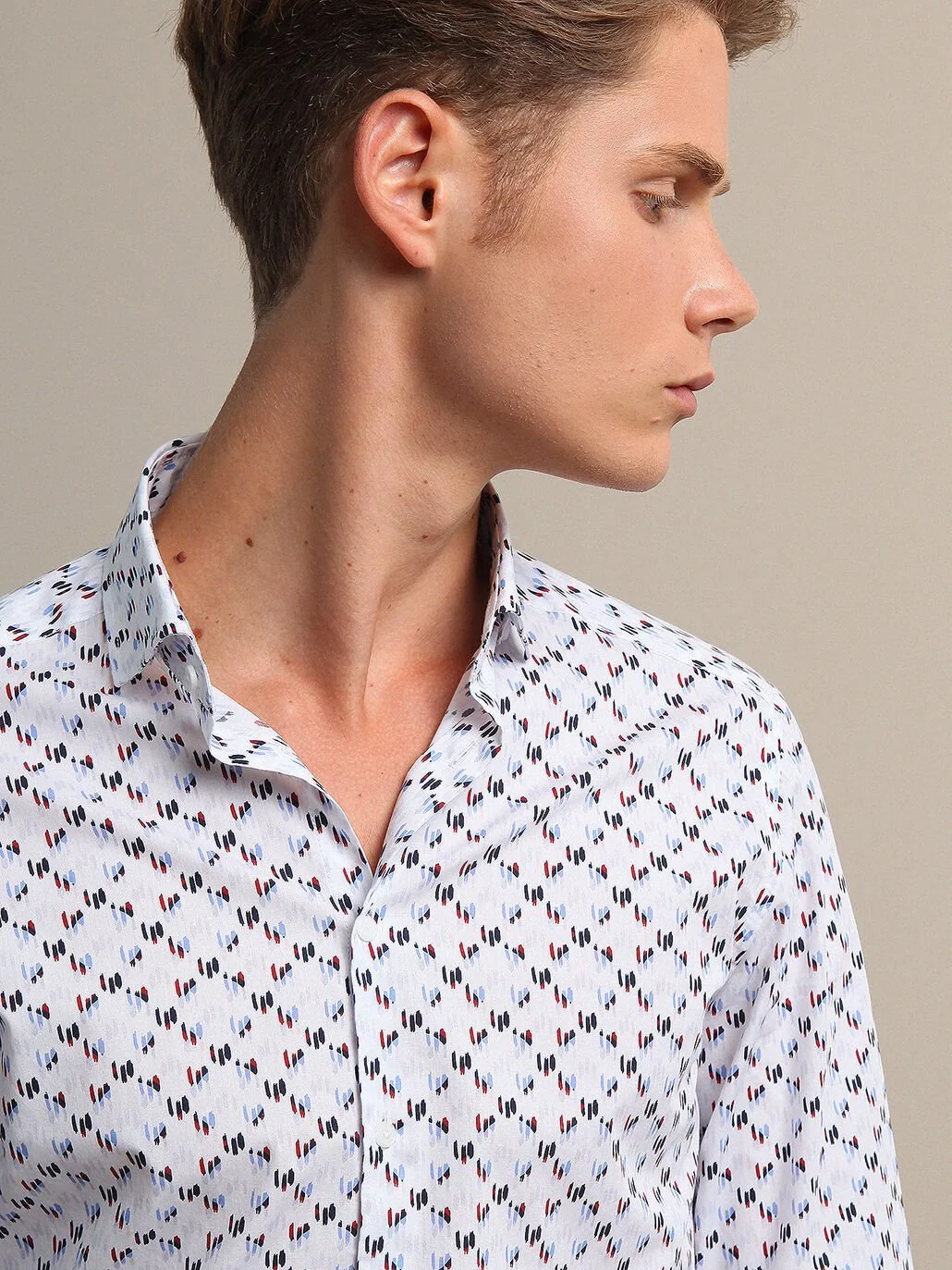 Lacivert Baskılı Slim Fit Dokuma Casual %100 Pamuk Gömlek - 4