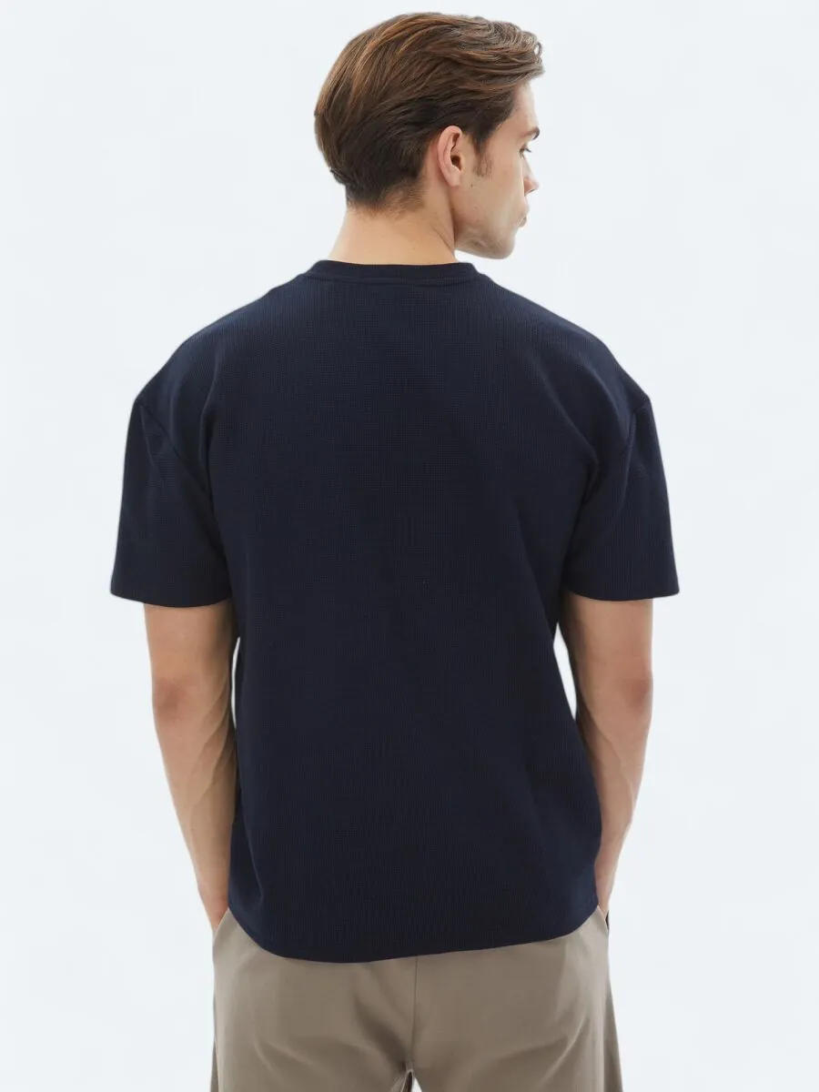 Lacivert Bisiklet Yaka %100 Pamuk T-Shirt - 5