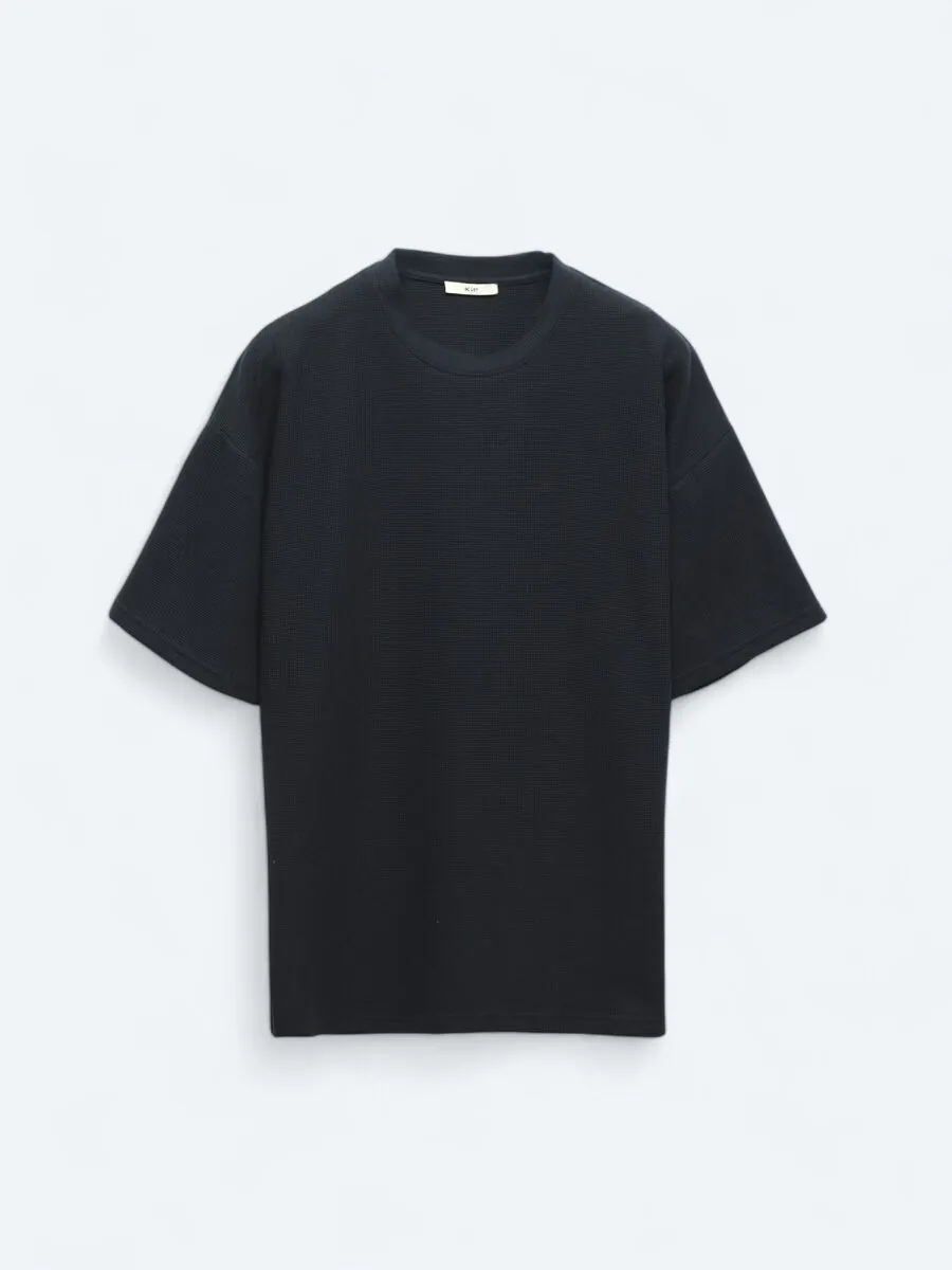 Lacivert Bisiklet Yaka %100 Pamuk T-Shirt - 6