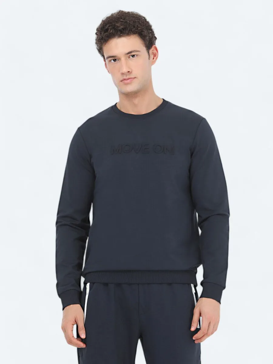 Lacivert Bisiklet Yaka Baskılı Sweatshırt - 1