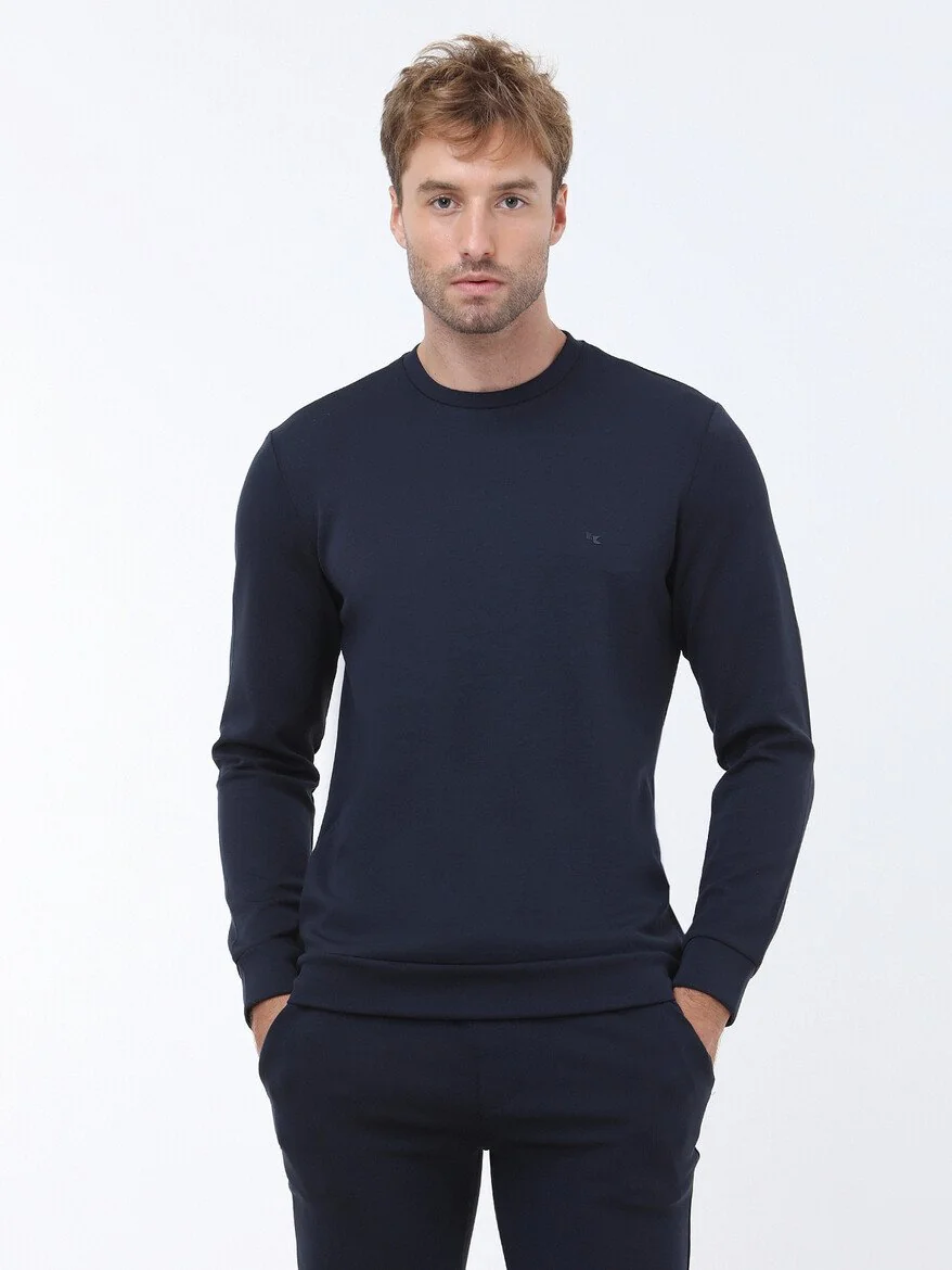 Lacivert Bisiklet Yaka Sweatshırt - 1