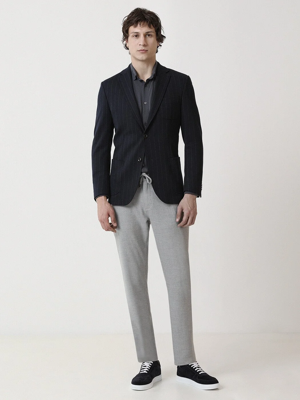 Lacivert Çizgili Modern Fit Örme Ceket - 2