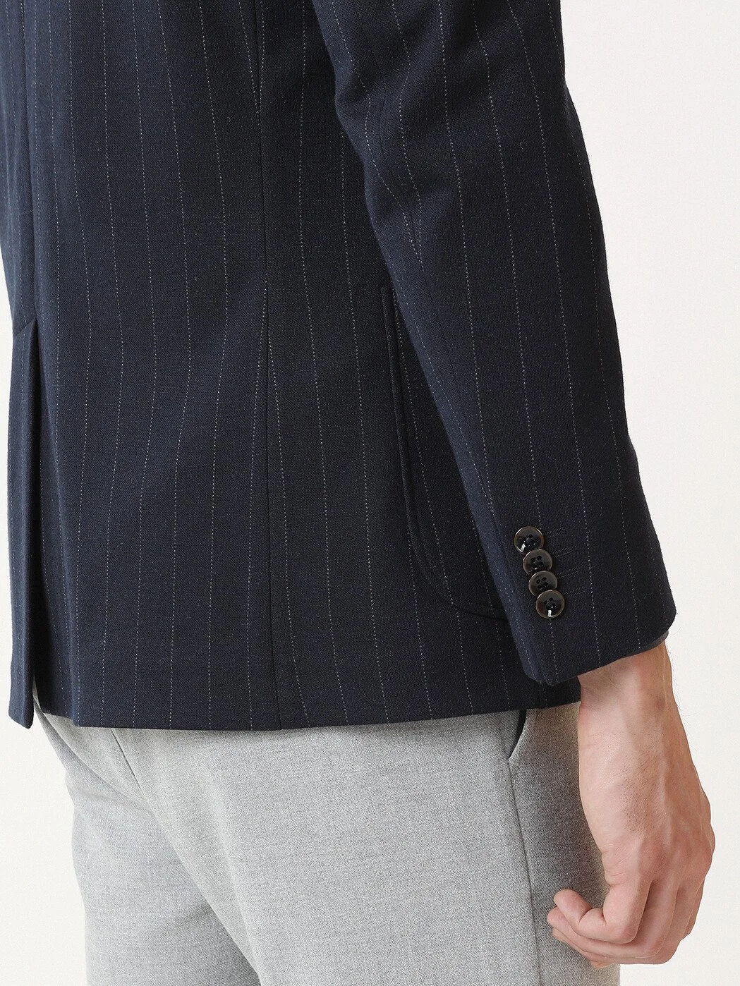 Lacivert Çizgili Modern Fit Örme Ceket - 4