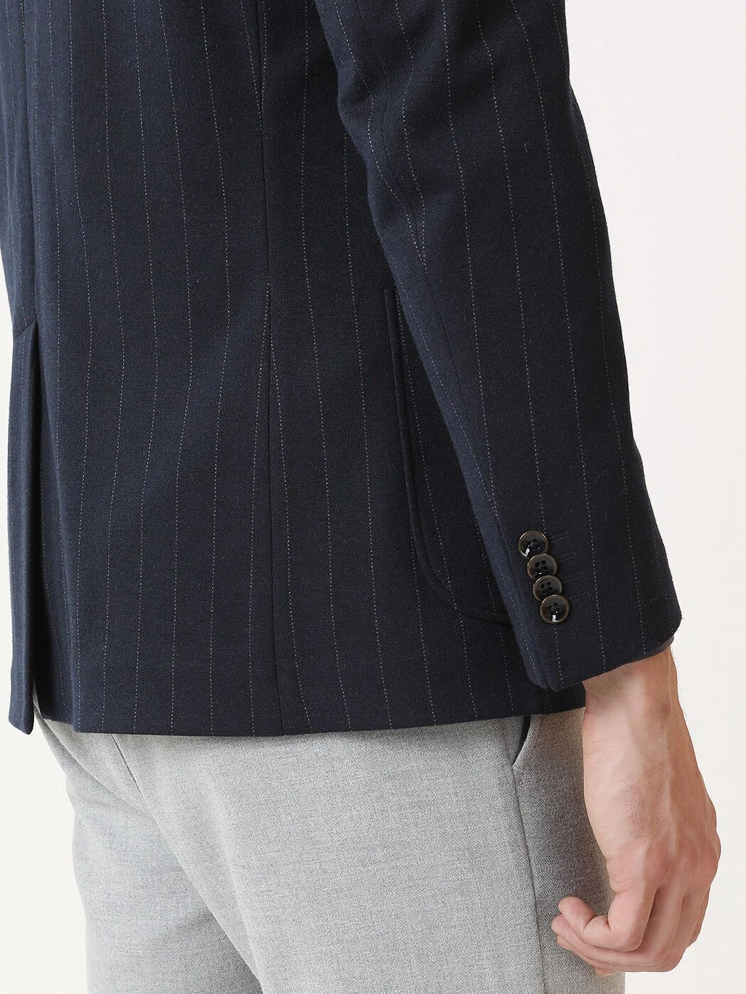 Lacivert Çizgili Modern Fit Örme Ceket - 4