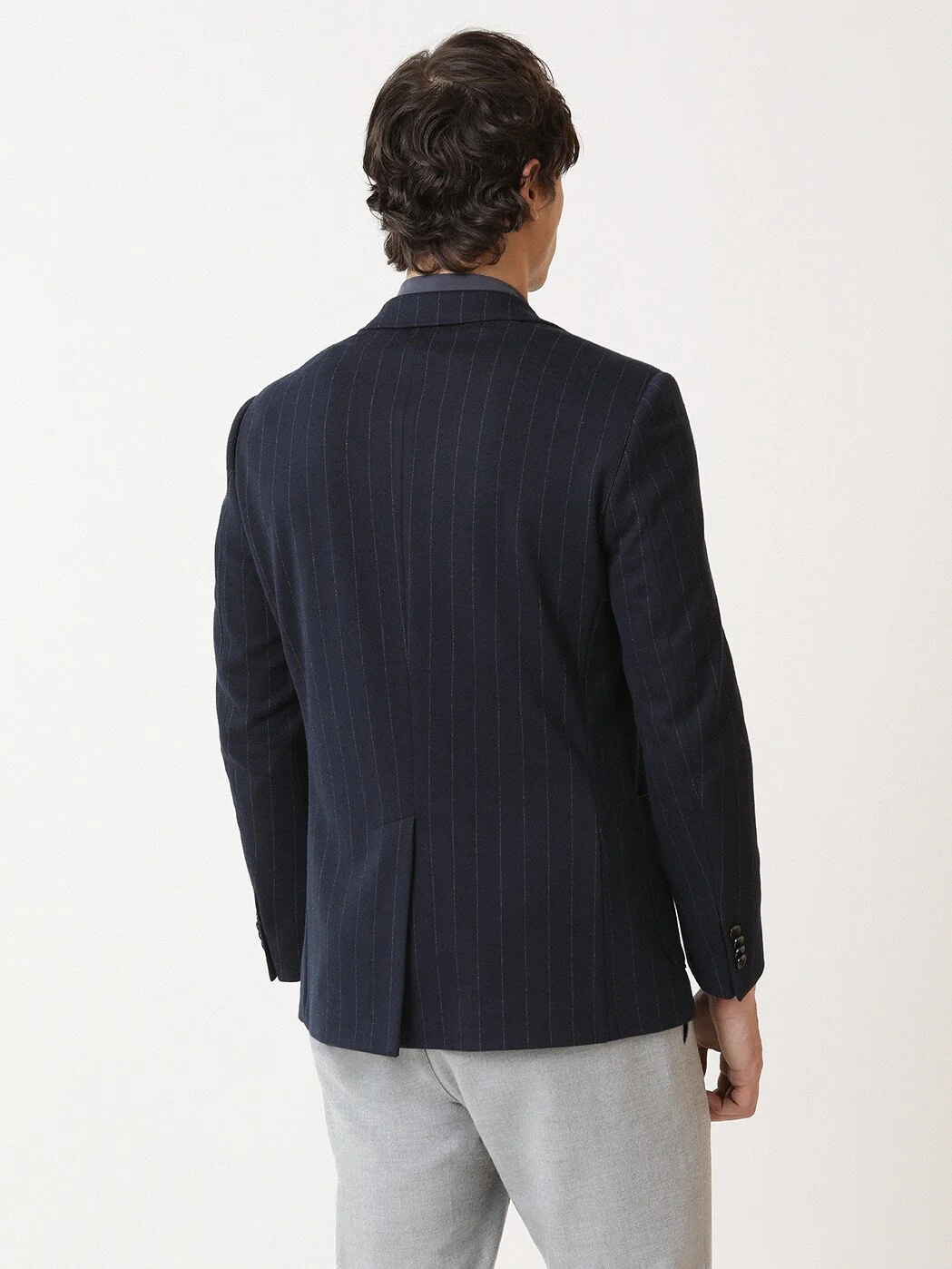 Lacivert Çizgili Modern Fit Örme Ceket - 5