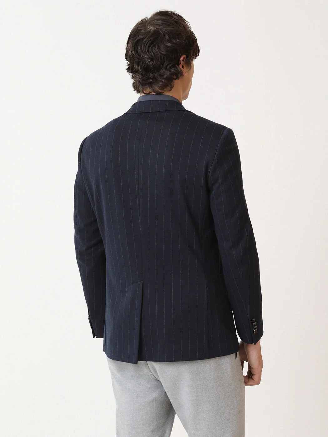 Lacivert Çizgili Modern Fit Örme Ceket - 5