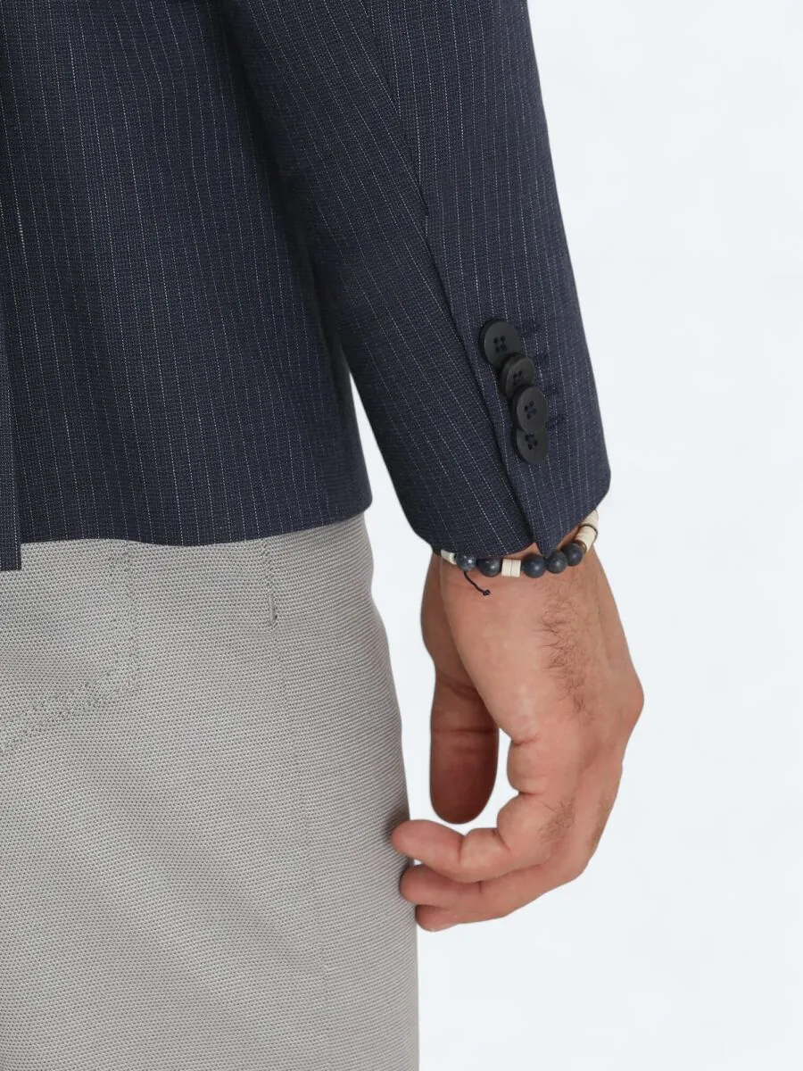 Lacivert Çizgili Modern Fit Pamuk Karışımlı Takım Elbise - 7