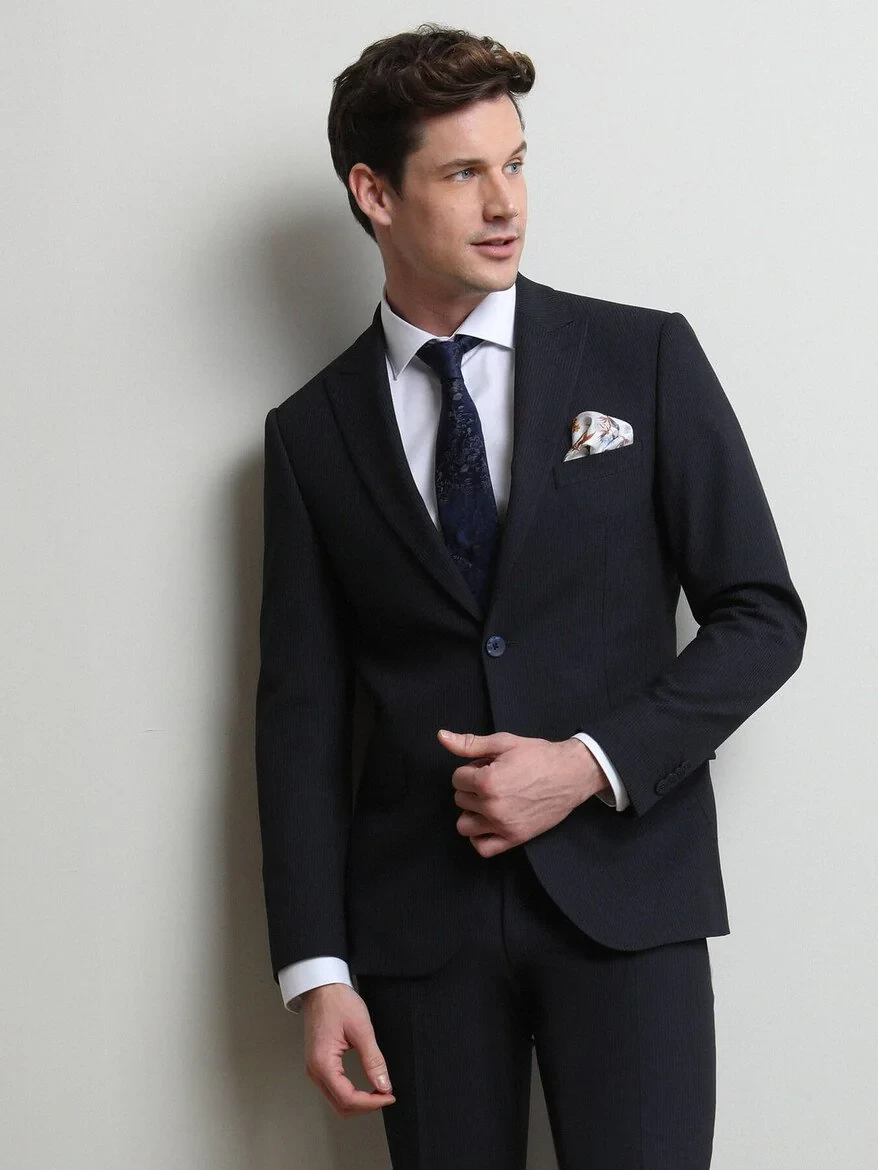 Lacivert Çizgili Modern Fit Takım Elbise - 2