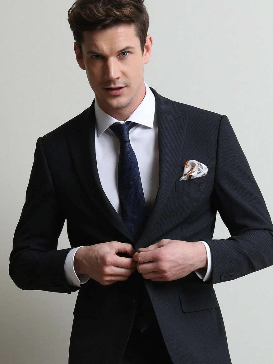 Lacivert Çizgili Modern Fit Takım Elbise - 3