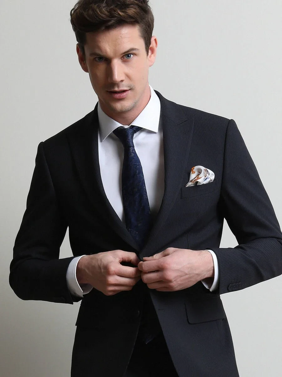 Lacivert Çizgili Modern Fit Takım Elbise - 3