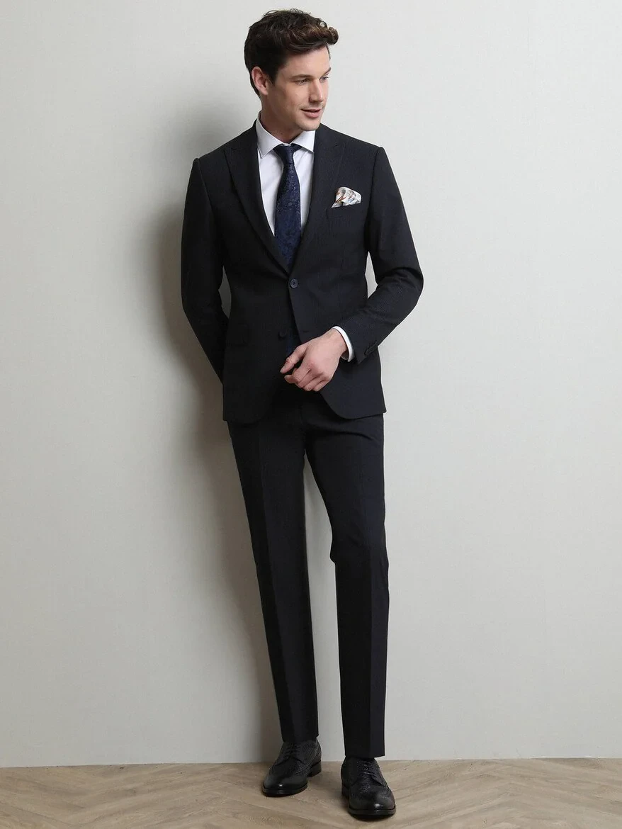 Lacivert Çizgili Modern Fit Takım Elbise - 4