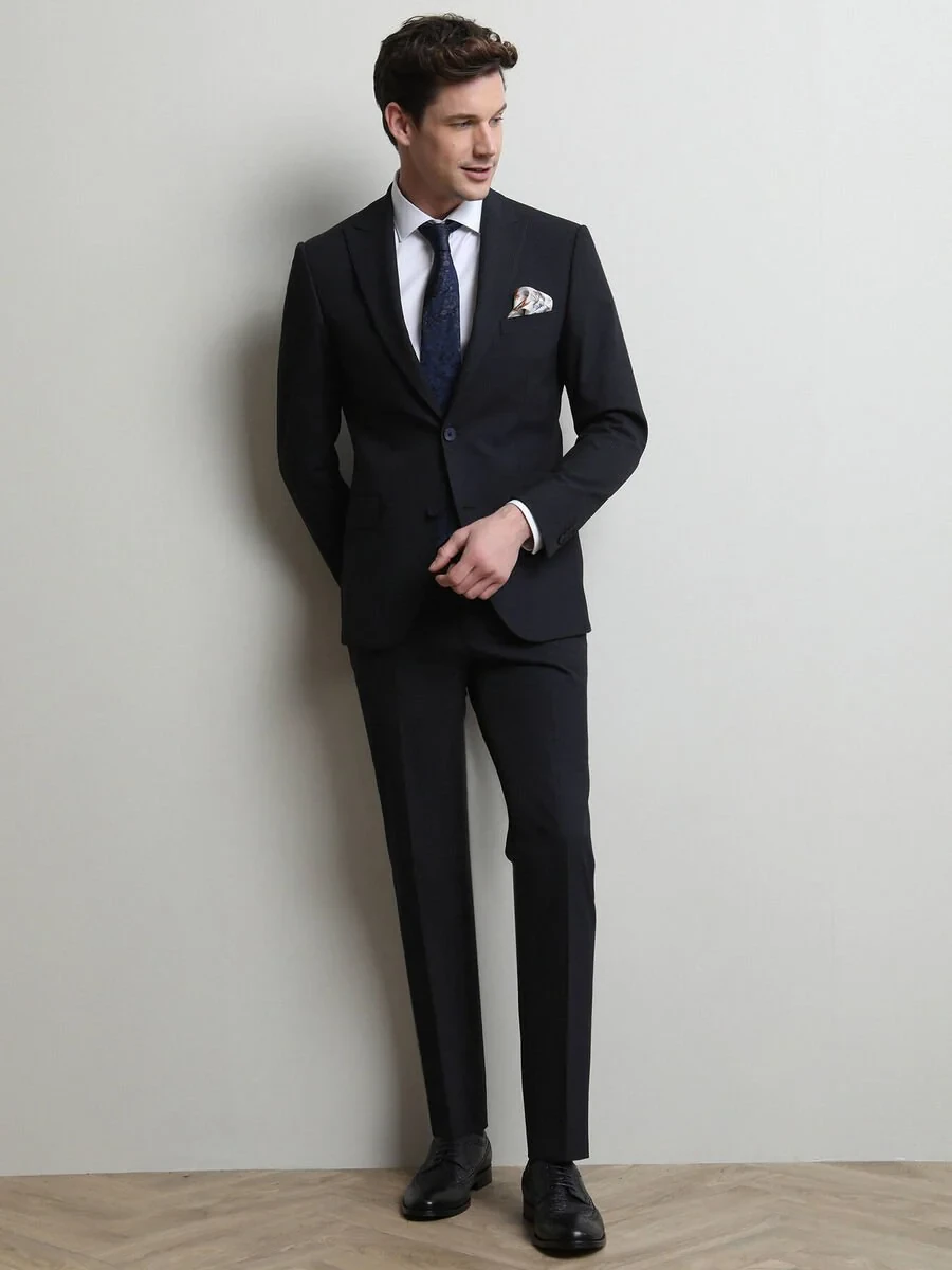 Lacivert Çizgili Modern Fit Takım Elbise - 4