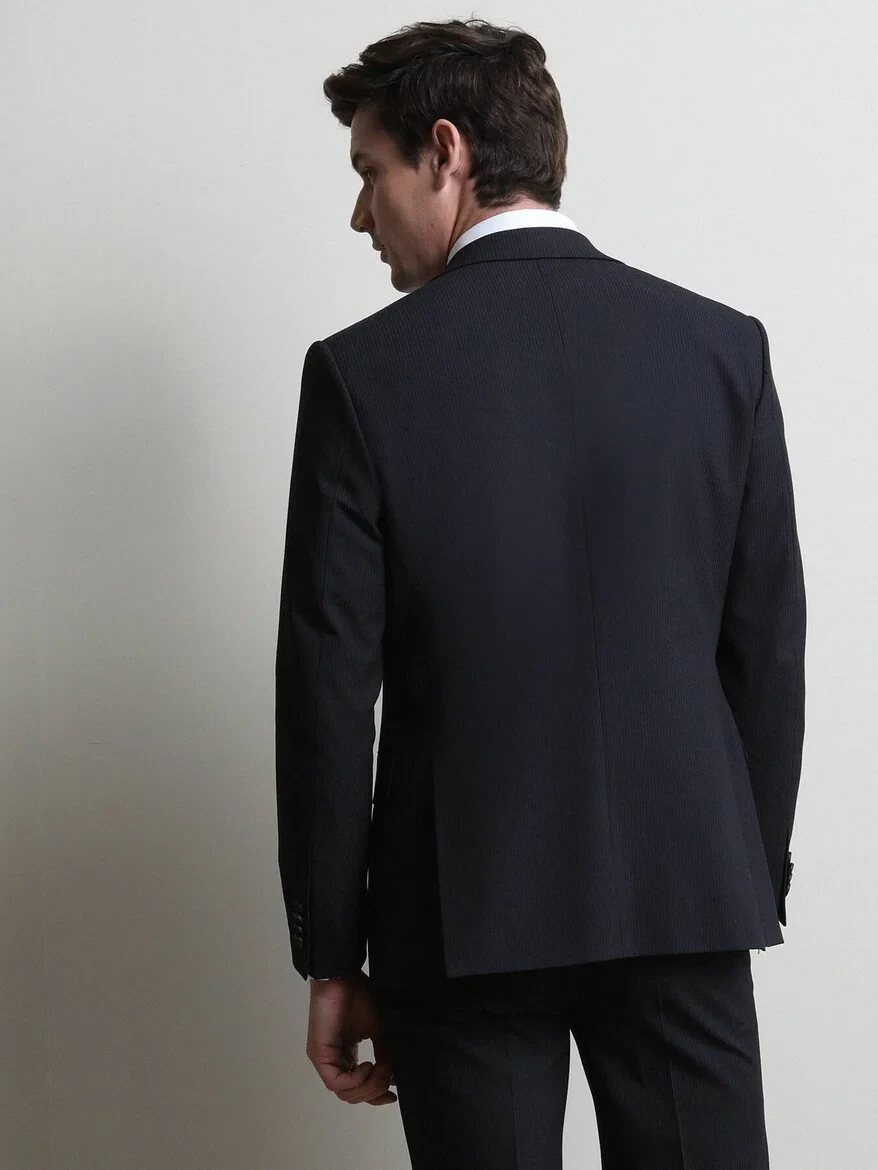 Lacivert Çizgili Modern Fit Takım Elbise - 5