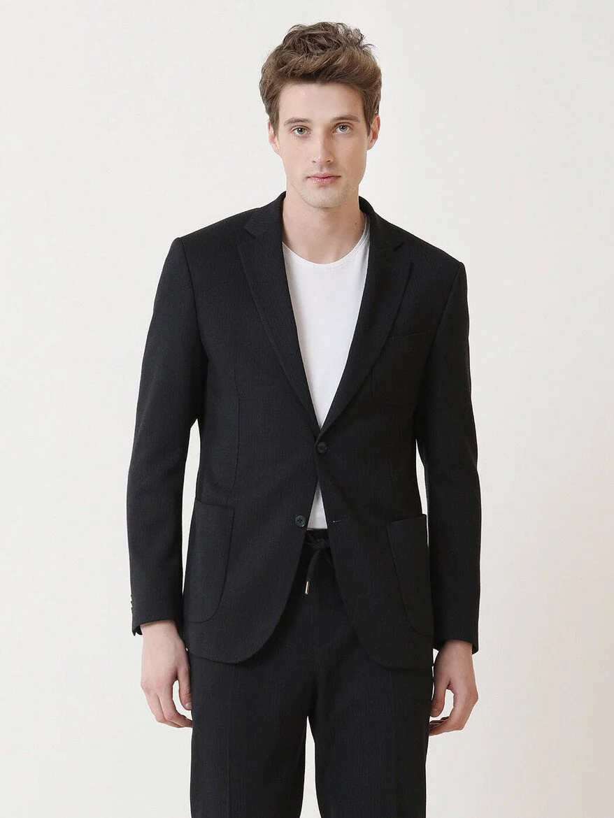 Lacivert Çizgili Modern Fit Takım Elbise - 1