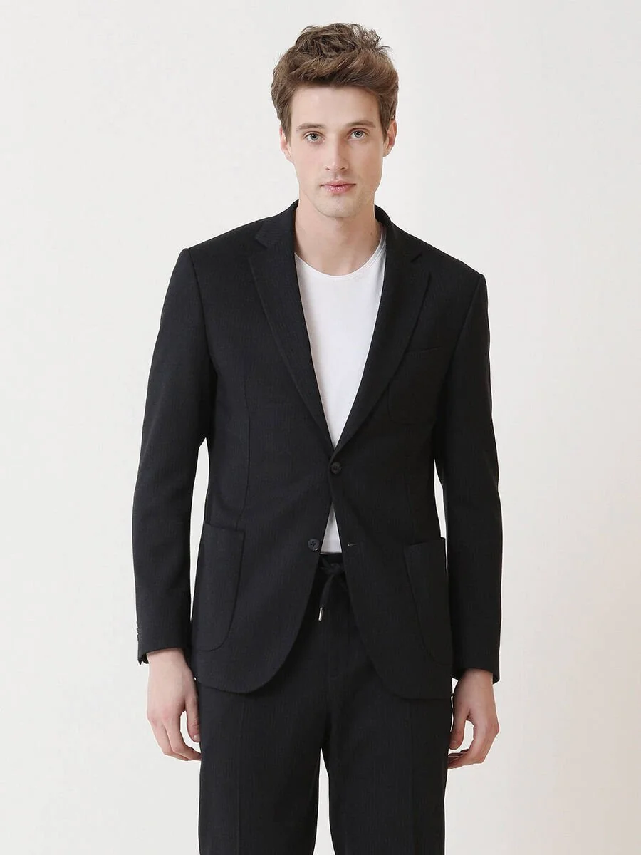 Lacivert Çizgili Modern Fit Takım Elbise - 1