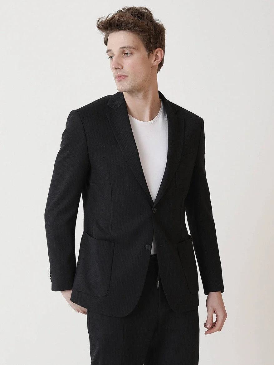 Lacivert Çizgili Modern Fit Takım Elbise - 2