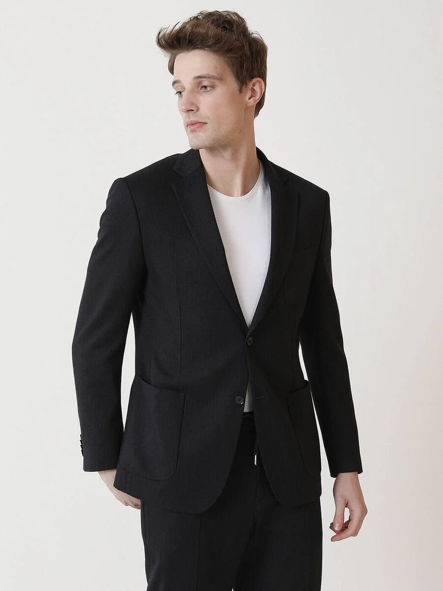Lacivert Çizgili Modern Fit Takım Elbise - 2