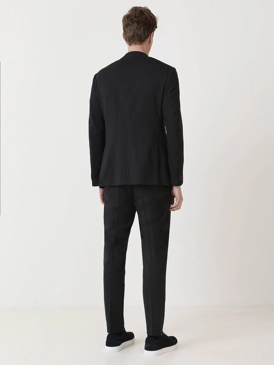 Lacivert Çizgili Modern Fit Takım Elbise - 6