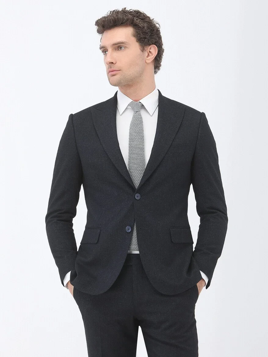 Lacivert Çizgili Modern Fit Takım Elbise - 1