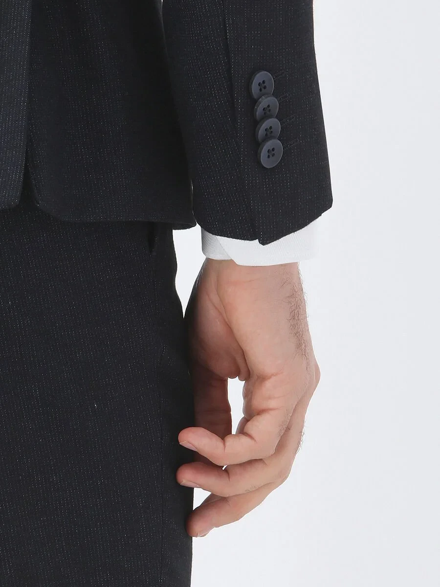 Lacivert Çizgili Modern Fit Takım Elbise - 5
