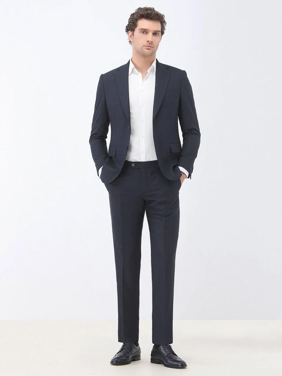 Lacivert Çizgili Modern Fit Takım Elbise - 2