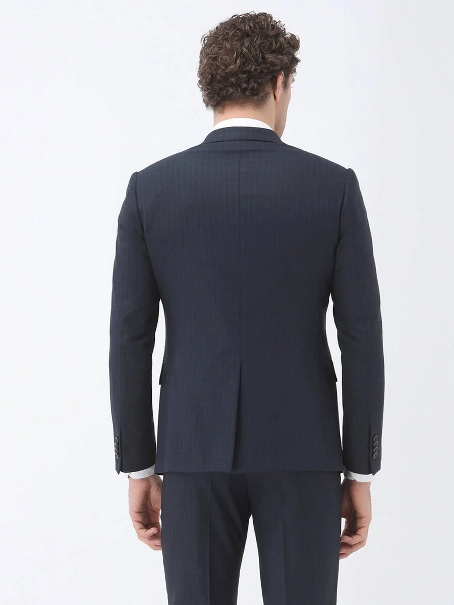 Lacivert Çizgili Modern Fit Takım Elbise - 5