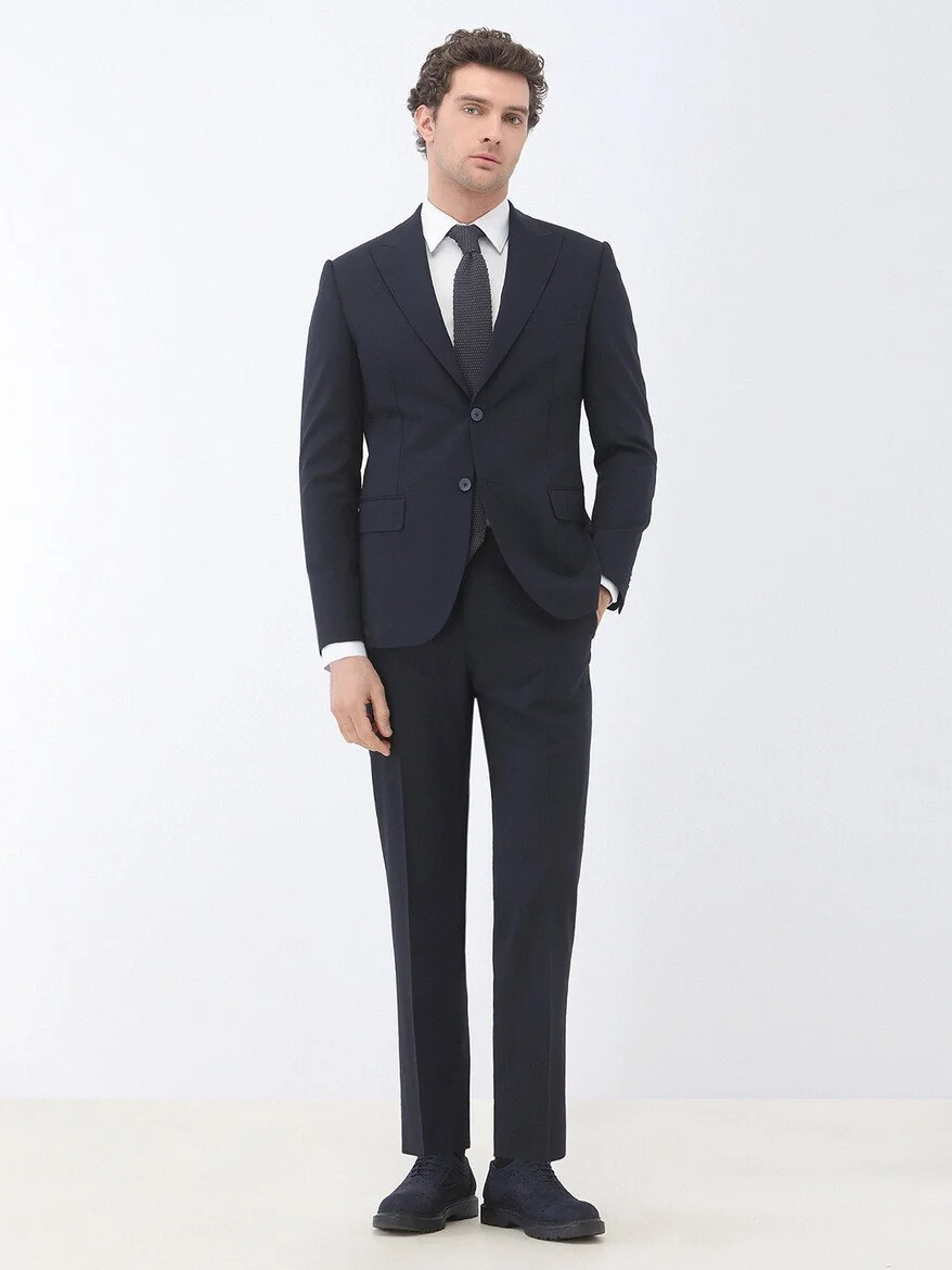 Lacivert Çizgili Modern Fit Yün Karışımlı Takım Elbise - 2